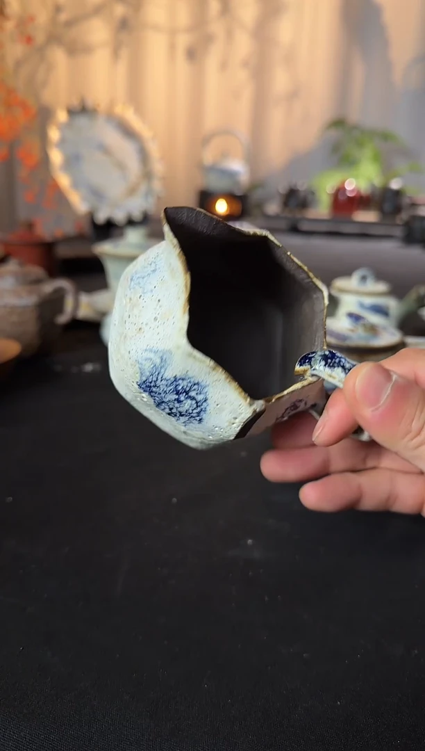 公道杯陶粉引柴烧六顺公道杯