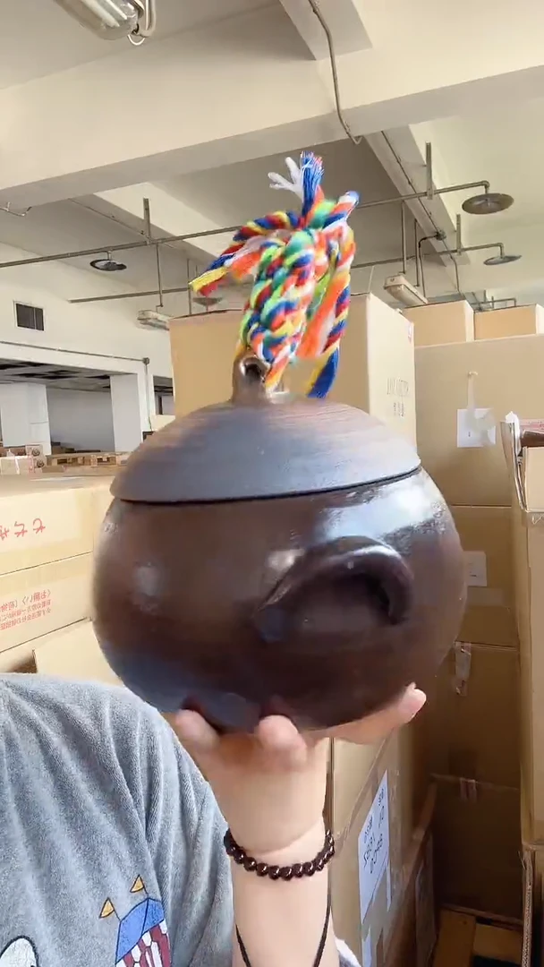 万古烧 金彩球型土锅 5合 2.4升