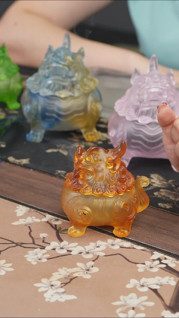 手工艺品琉璃黄色狻猊香炉小号