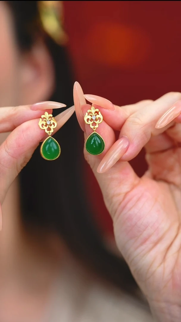 银S925镶嵌耳钉玛瑙/玉髓新款