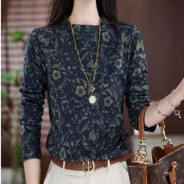 【洒银亮片】时尚套头字母长袖绒衫气质秋冬宽松打底衫百搭印花W514