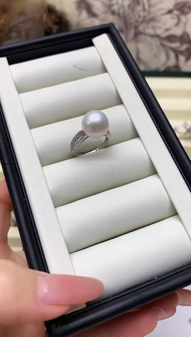 银S925镶嵌戒指淡水珍珠11-12mm