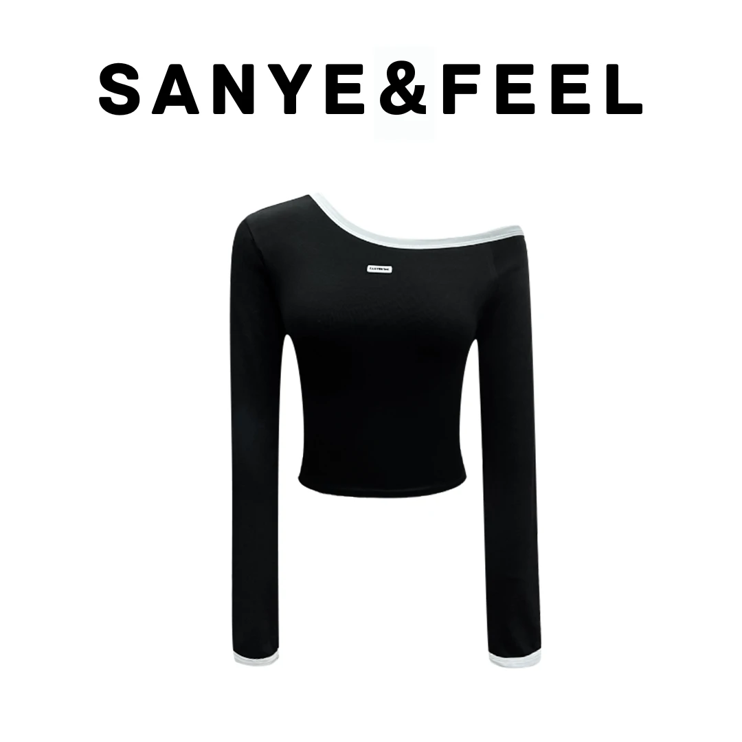 大妍的礼物-【拼色斜肩】春秋新款斜肩打底上衣5106YX