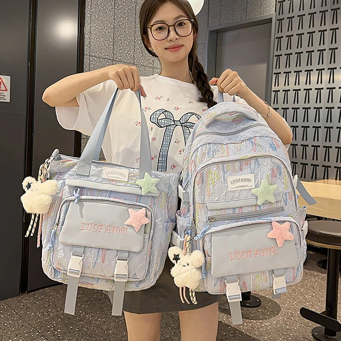 韩版双肩女减负字母小学生书包高颜值初中生高中双肩背日系背包潮