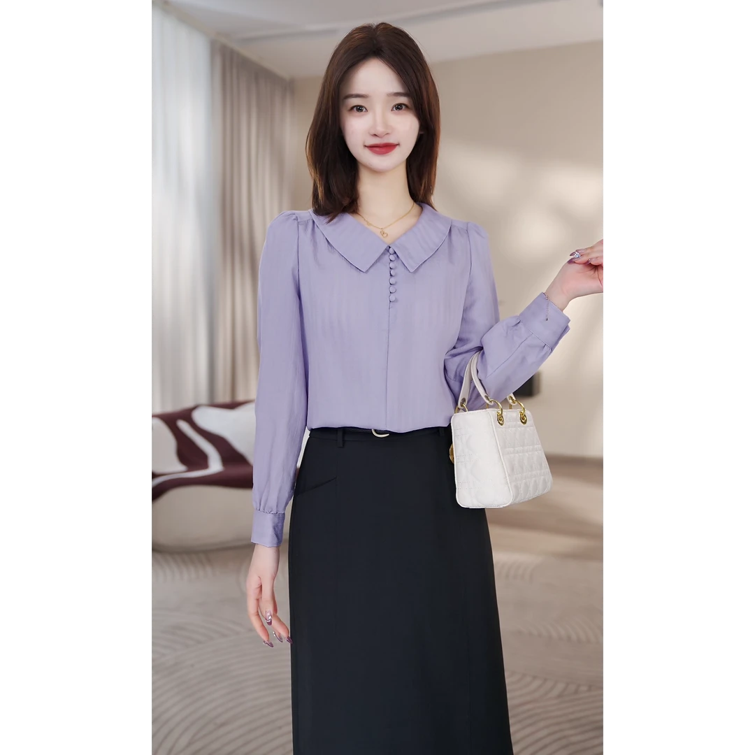 【曼贝】春秋宽松洋气长袖衬衫女款时尚百搭通勤衬衣8591070【佳莹】