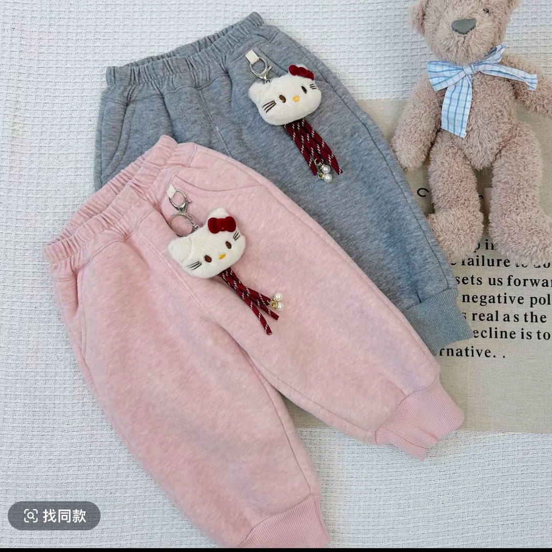 【九妈家】25新款女童加绒加厚卡通卫裤休闲长裤K-309