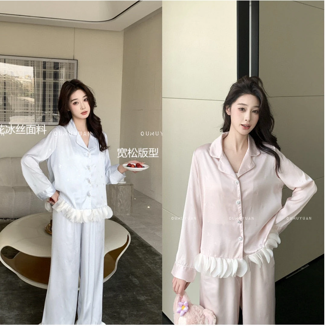 OUMUYUAN甜美公主绸缎冰雪丝套装气质时尚休闲夏季春秋