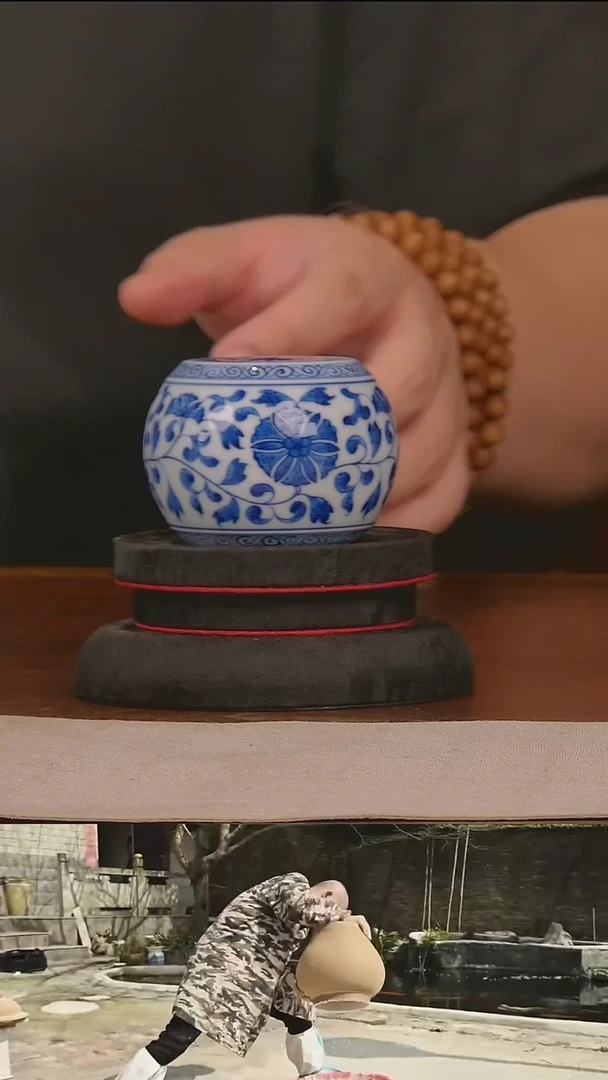 青花缠枝莲盖置手工