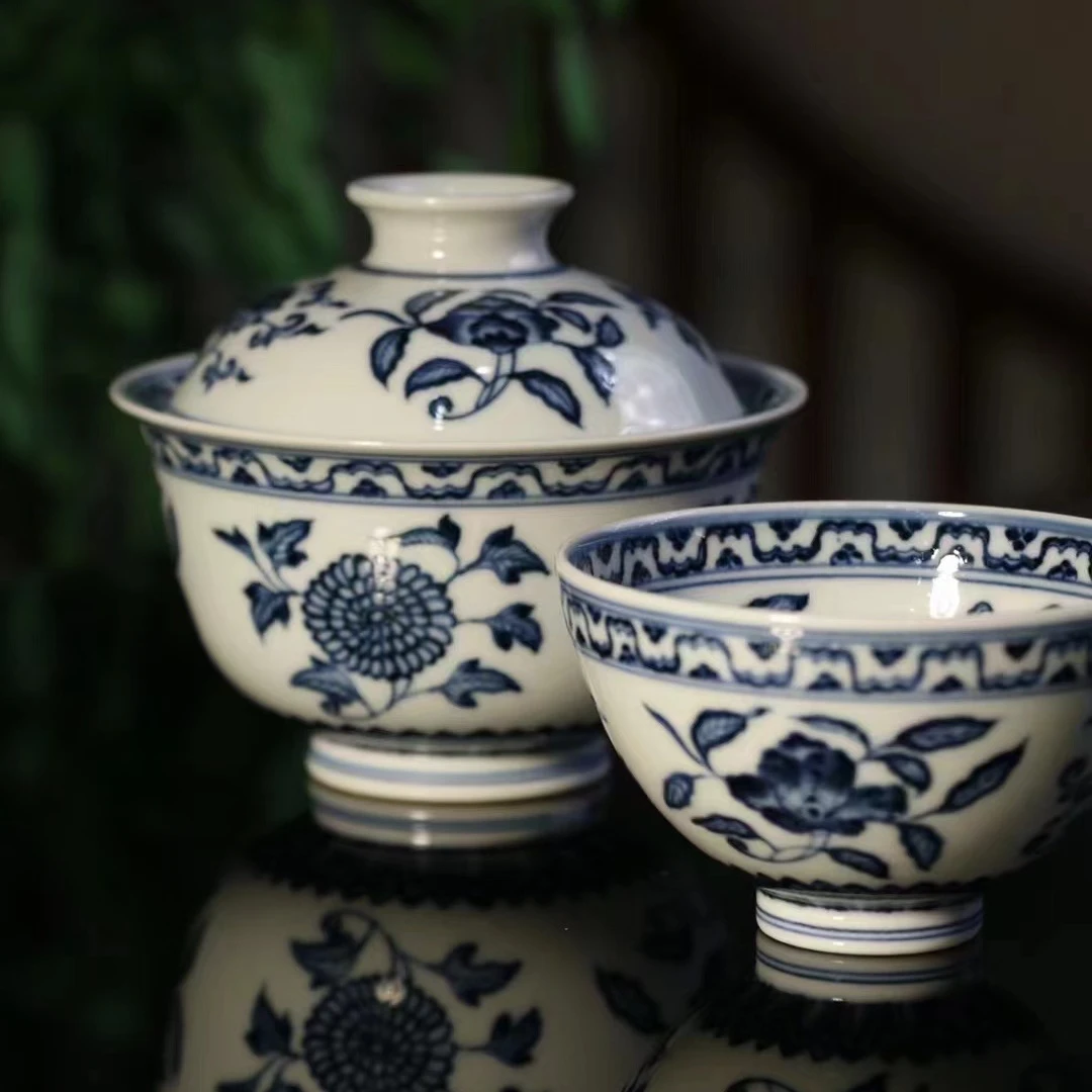 仿明青花花卉套组