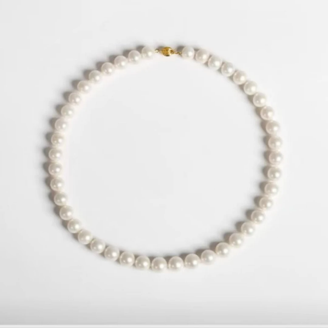 【精选高品】18K金灯笼扣天然极光淡水无核9-10mm高品质珍珠项链