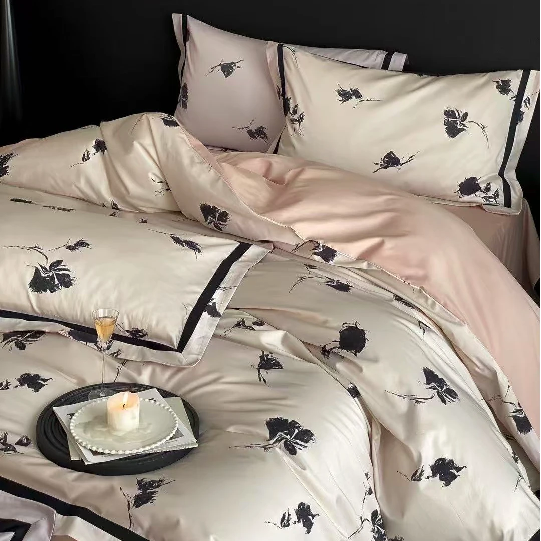 乐姐家 【雅颂】高端轻奢纯棉全棉印花拼边浪漫雅致四件套柔软亲肤