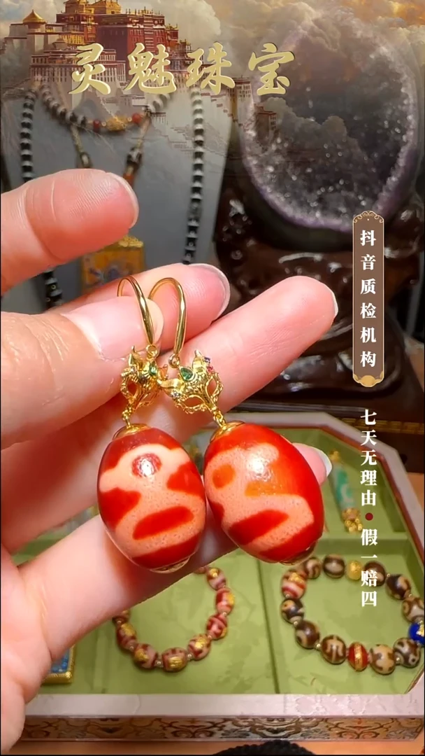 玛瑙/玉髓（覆膜）颈饰18K金镶嵌耳环一对