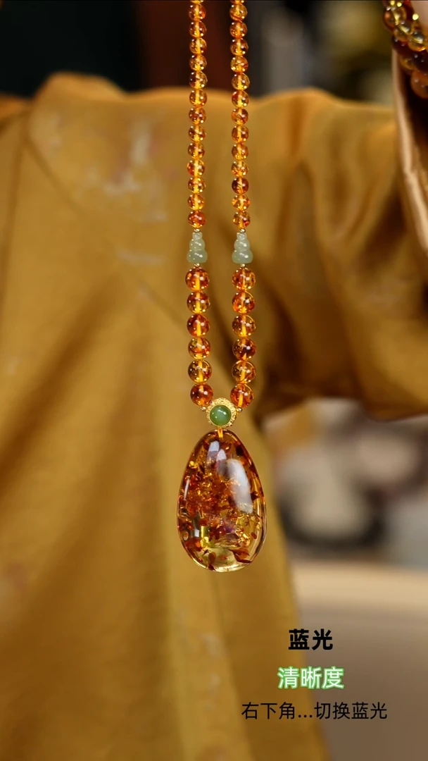 未镶嵌项链琥珀花珀吊坠项链