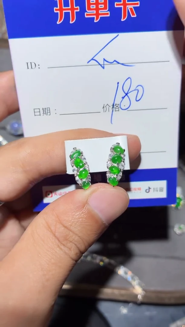 银S925镶嵌翡翠耳饰快*瓜快乐瓜