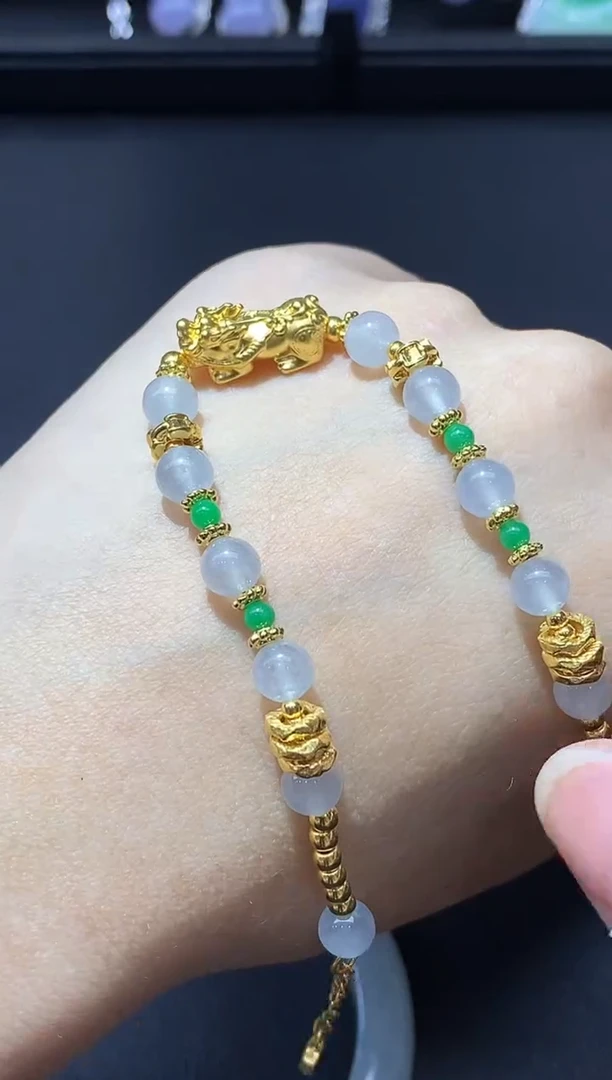足金镶嵌手链翡翠545-中国好珍宝