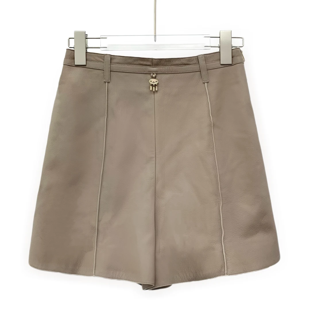 95新 Hermes/爱马仕  IW0243  羊皮革休闲皮裤短裤 34 XXS码