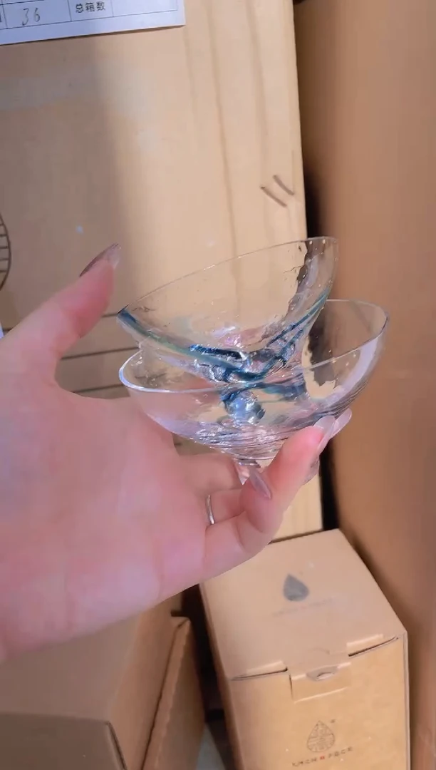 玻璃手工艺品蓝飘带主人杯一大一小