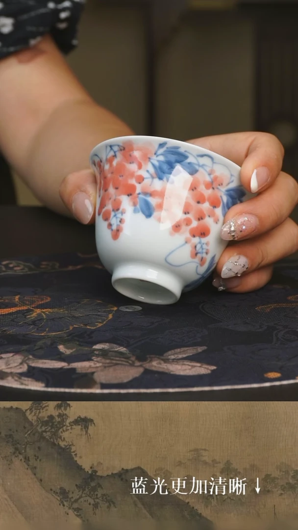 杯子镇窑一七二八柴窑烧制釉下青花釉下五彩杯杯