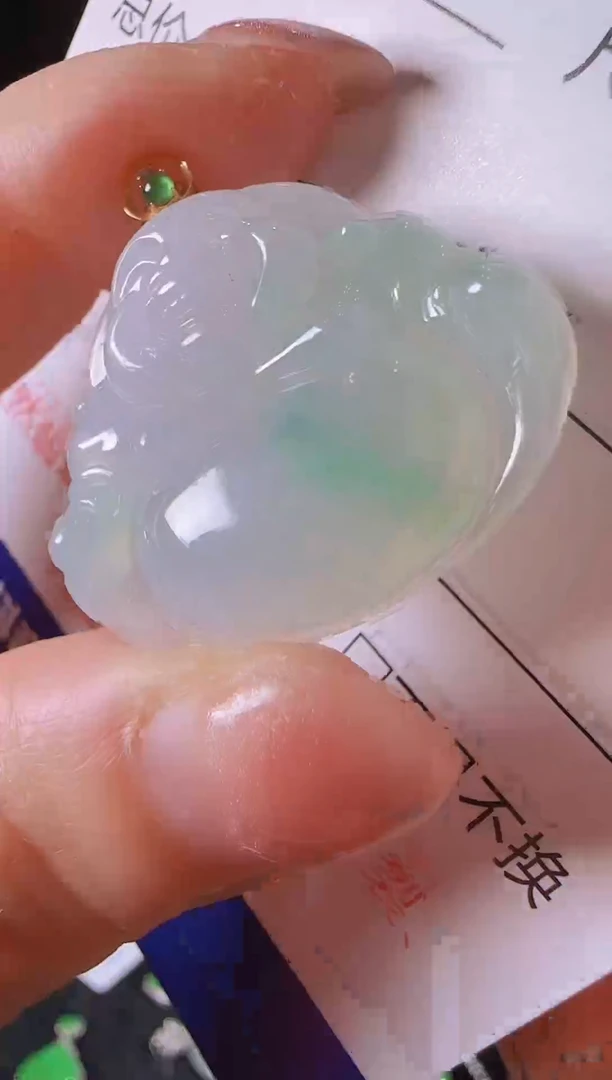 【闪购商品】翡翠吊坠(不含链)18K金镶嵌冰飘绿花佛公