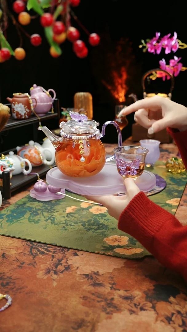 【闪购商品】紫色壶承+茶壶+链子+杯子