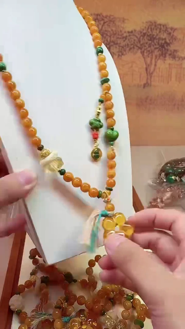 蜜蜡颈饰14K金镶嵌S238