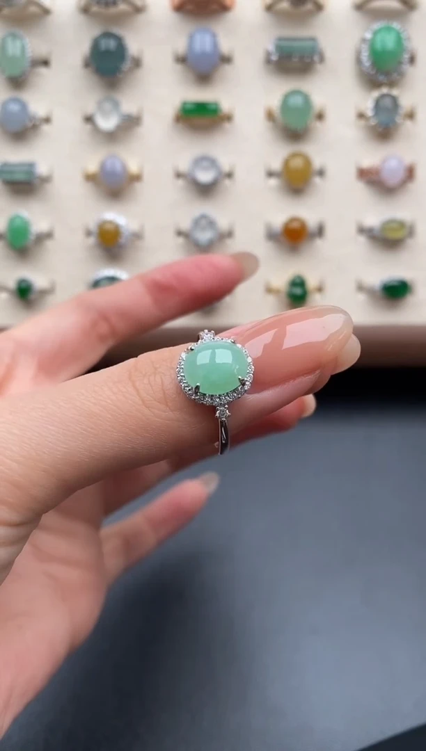 银S925镶嵌戒指翡翠一物一证一礼盒