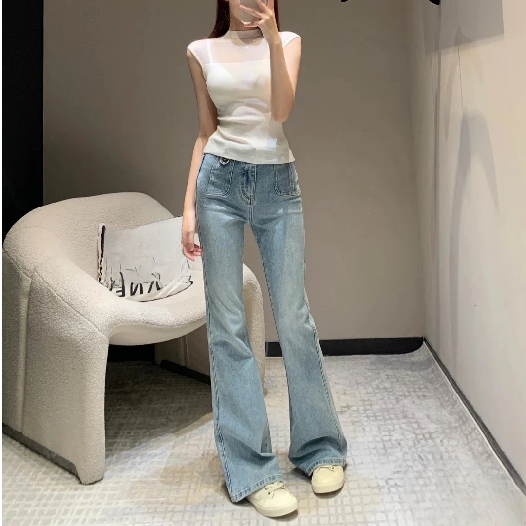 【李老板专属】2025春季新款水洗刺绣字母喇叭牛仔裤K25006