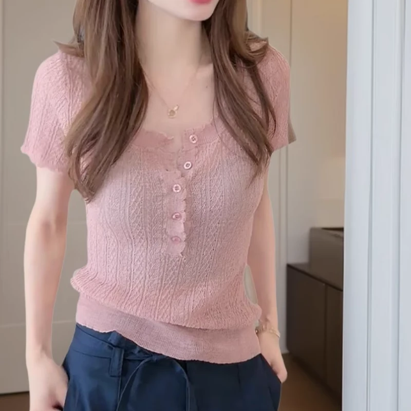 洋气设计感镂空上衣减龄修身显瘦小衫LK2503371