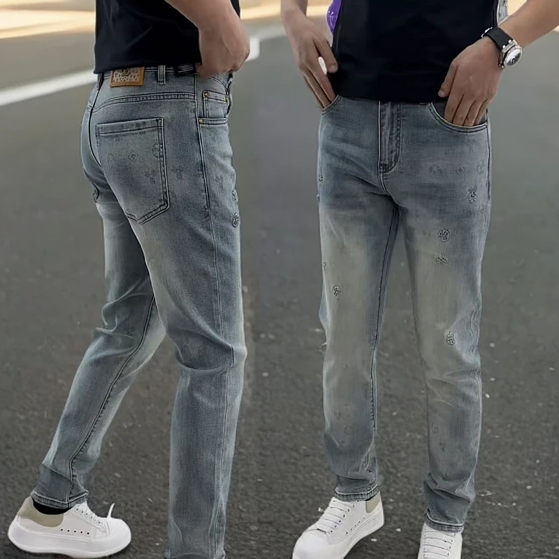 2025春夏新款男士修身弹力刺绣设计男士牛仔裤