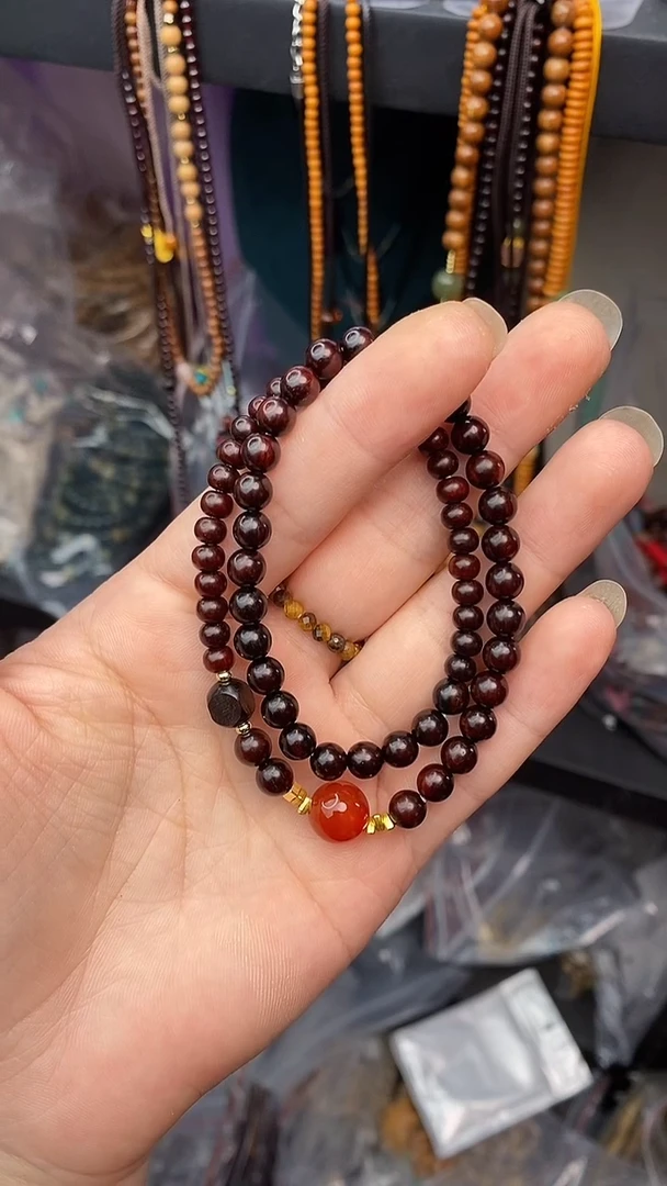 未镶嵌檀香紫檀（小叶紫檀）吊坠小叶紫檀双圈-红玛瑙