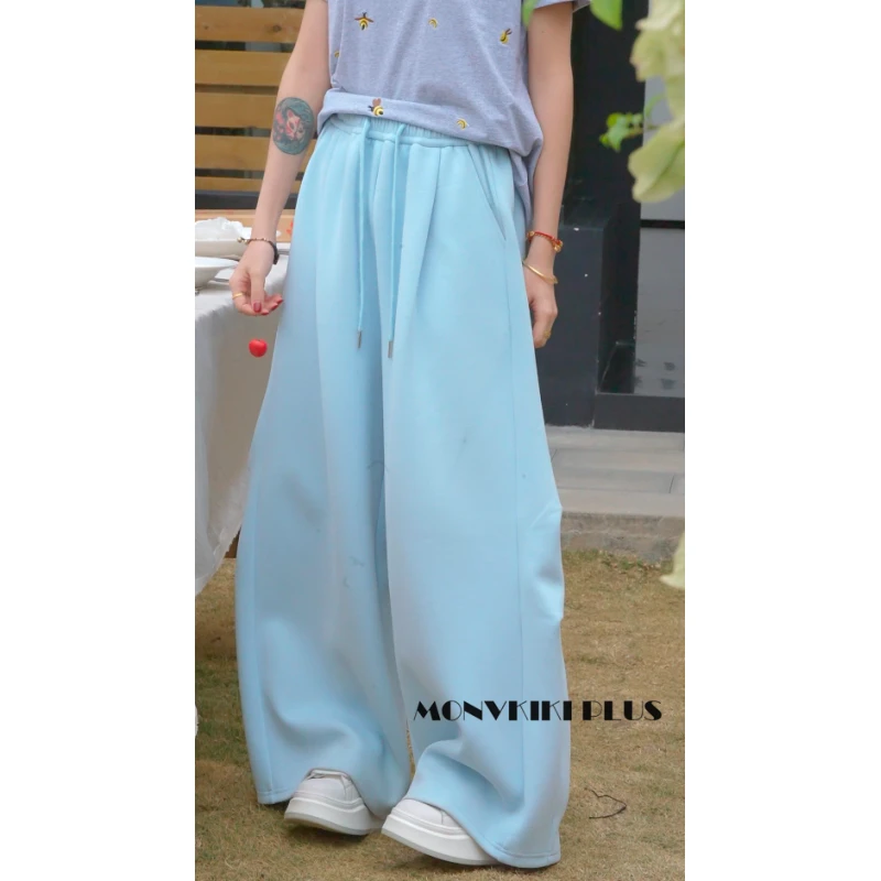 MoNvKiKiPlus2“鲸落“纯棉100%宽松大码休闲阔腿弯刀长裤女953