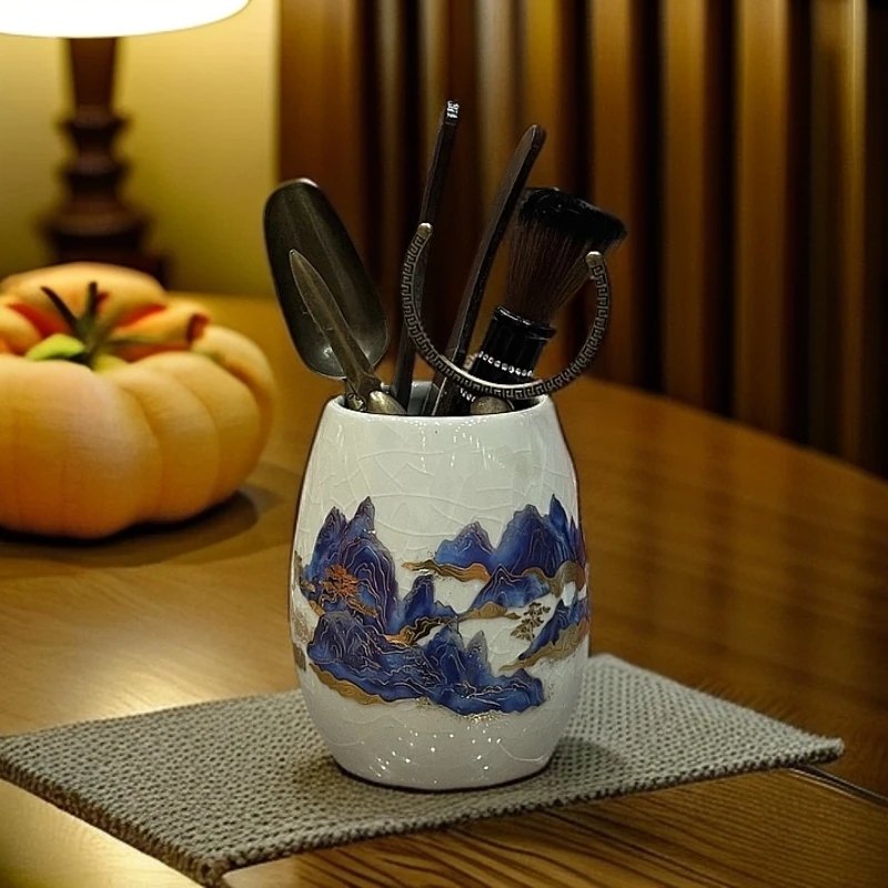 汝窑【千里江山】茶道筒+茶道配件（黑）-KL-0048（众）