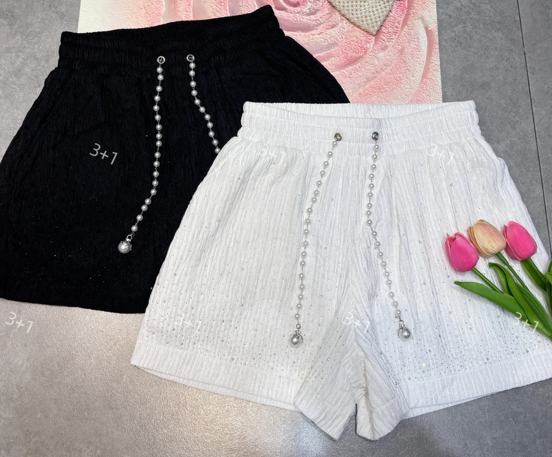 衣2·重工欧货满天星珍珠平角短裤休闲裤松紧腰系带时尚裤子