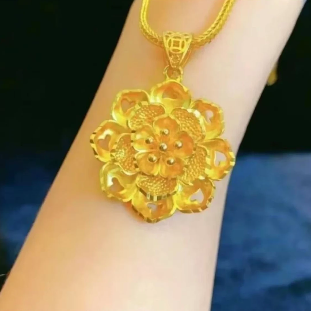 铜合金吊坠 简约花开富贵3肖邦链精美女士项链吊坠轻奢气质国风