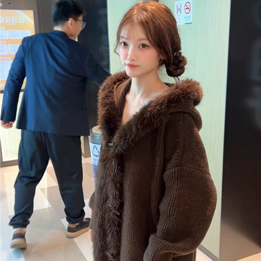 【实拍原版现货900g以上 ～】）韩系ins秋冬宽松毛领毛衣开衫外套女