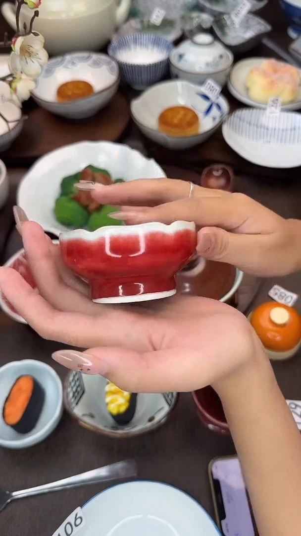 瓷原矿郎红窑变釉蘸料碟
