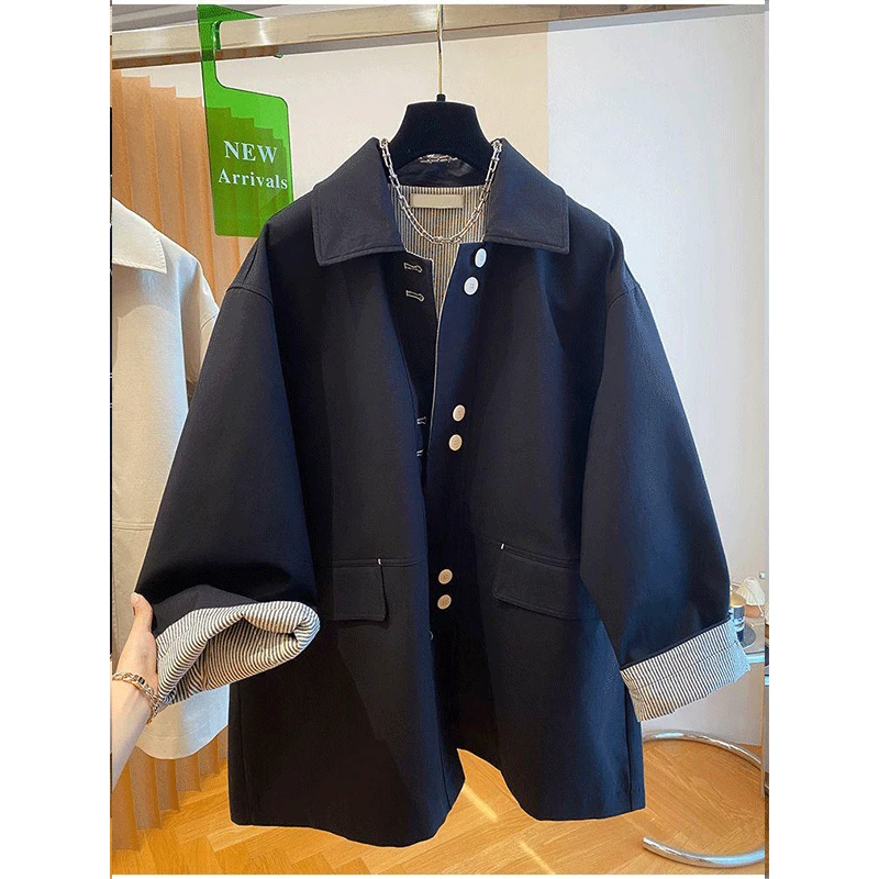 广州十三行高级感风衣女中长款2025新款韩版宽松休闲文艺日系外套
