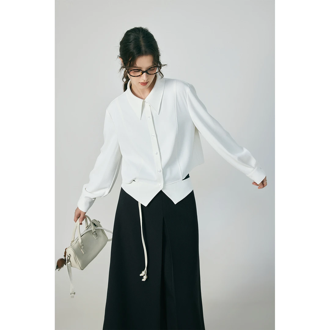 裂渡宣宣【风起时】微胖大码女秋时尚百搭显瘦设计感衬衫ZY507F26