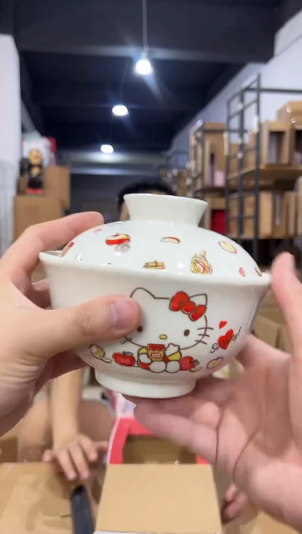 瓷片A款原盒kt猫带盖泡面碗