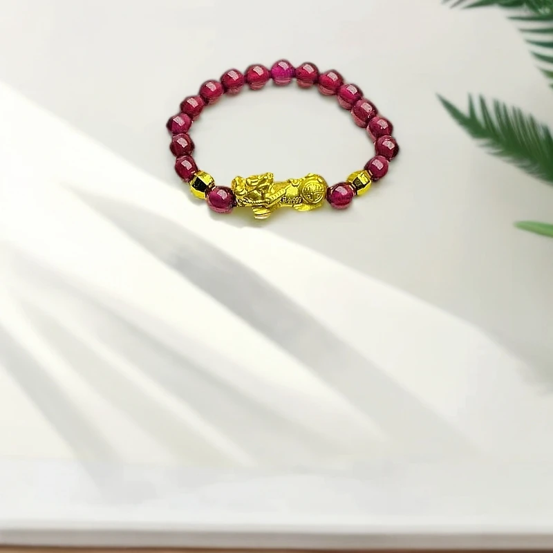 【黄金补贴】黄金足金貔貅搭配石榴石女款气质戒圈