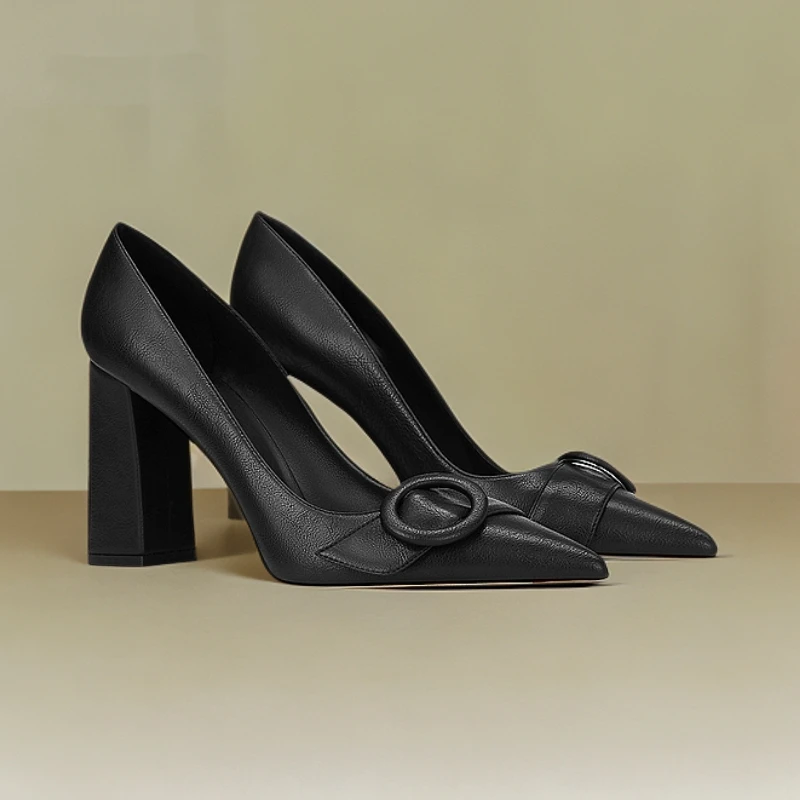 高跟鞋女2025爆款洋气中粗跟鞋时尚新款尖头秋冬简约百搭职业单鞋