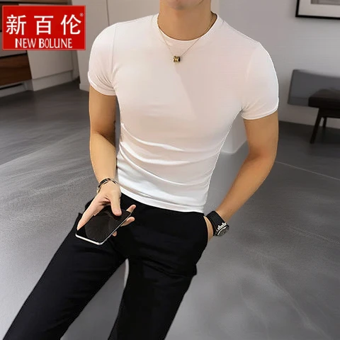 新百伦半袖男士T恤短袖修身打底衫新款韩版纯色紧身体恤圆领T夏季
