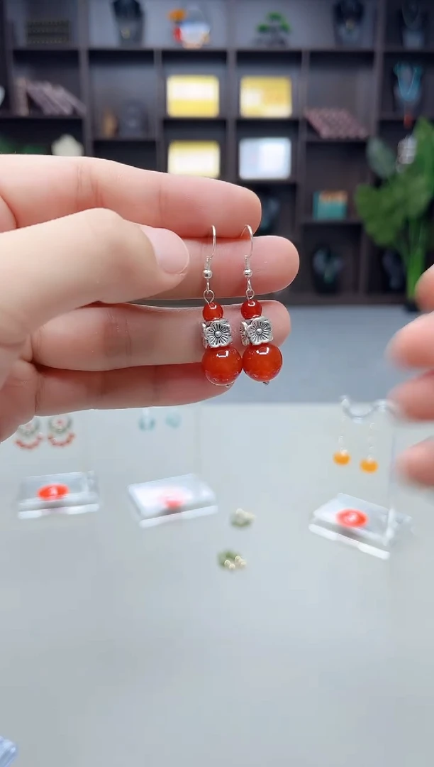 银S925镶嵌耳钉玛瑙/玉髓422000