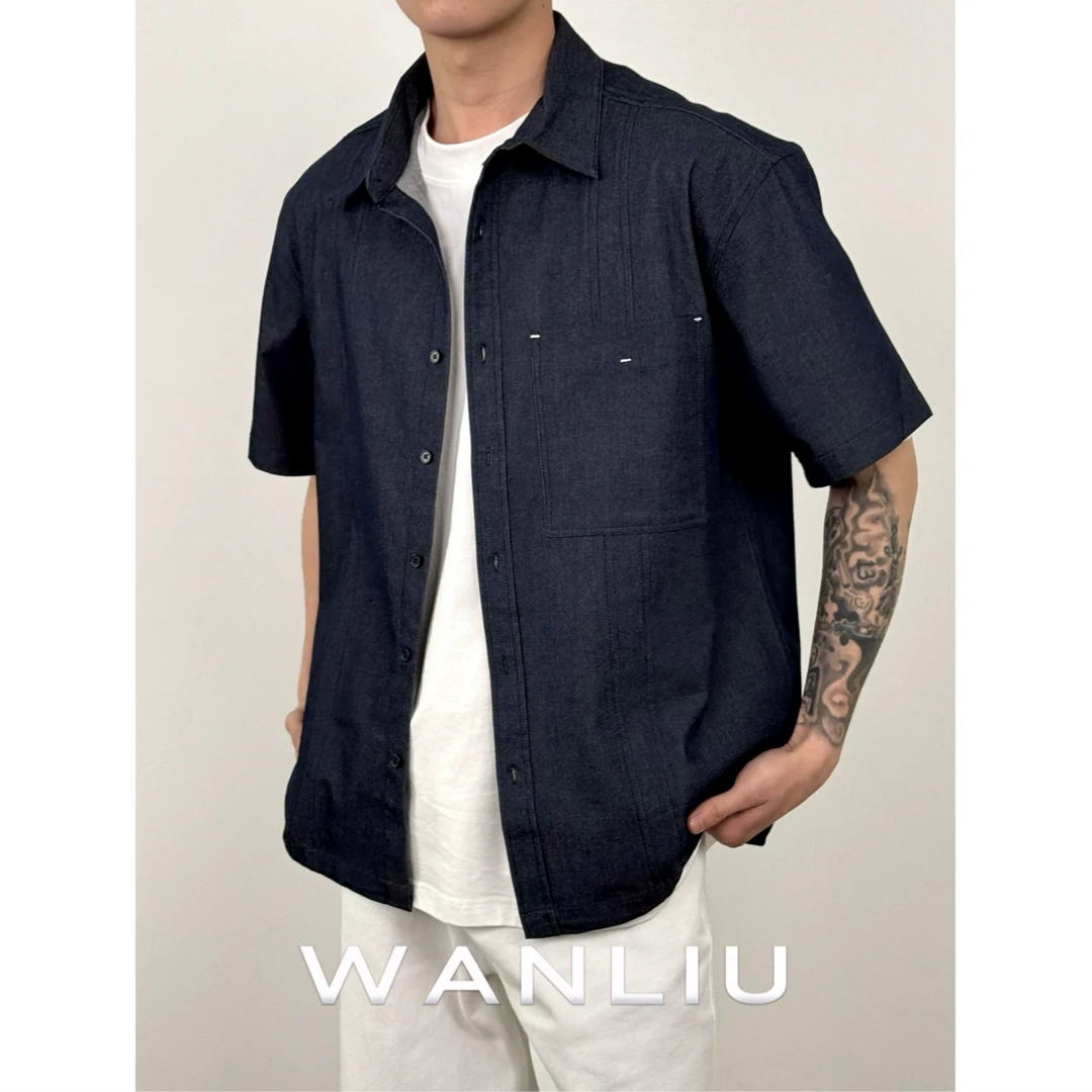 【莱赛尔】天丝夏季水洗牛仔斜纹双压面简约免打理休闲衬衣短袖衬衫