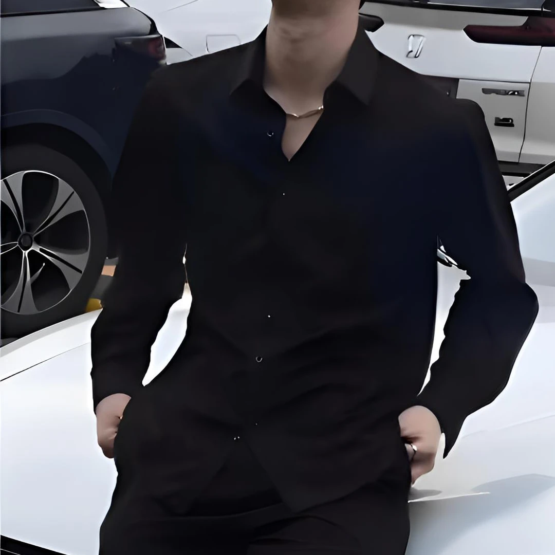 高级感痞帅潮流新款男装黑色衬衫男春秋穿搭休闲衬衣黑色长袖上衣