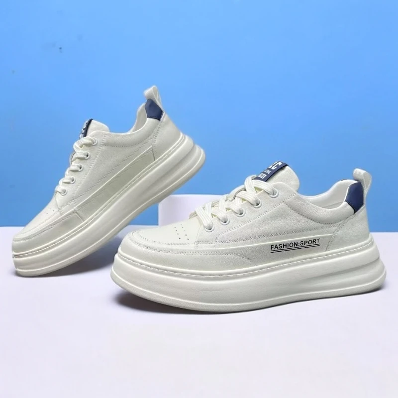 高档爆款鞋子男款潮流2025秋冬季新款真皮小白鞋男士厚底休闲板鞋