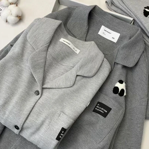 浪漫春天情侣睡衣春秋季女款纯棉长袖卡通熊猫男士大码家居服套装