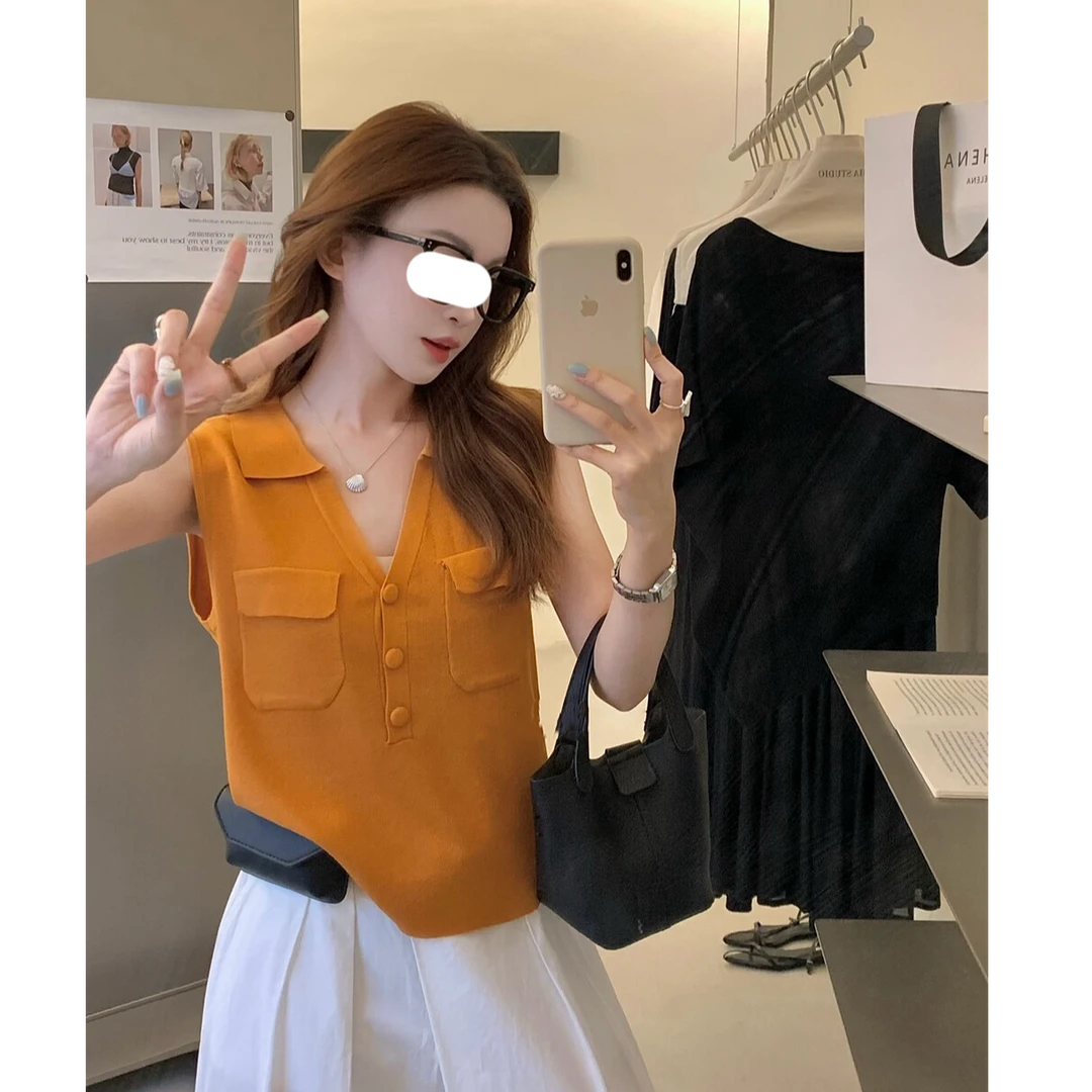 老钱风夏季短袖修身型无袖夏季毛针织衫女装毛衣开衫网红纯色