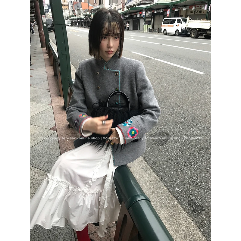 【Mona张绮贤】MONA 70羊毛 复古中式 微收腰呢外套 O125M10526