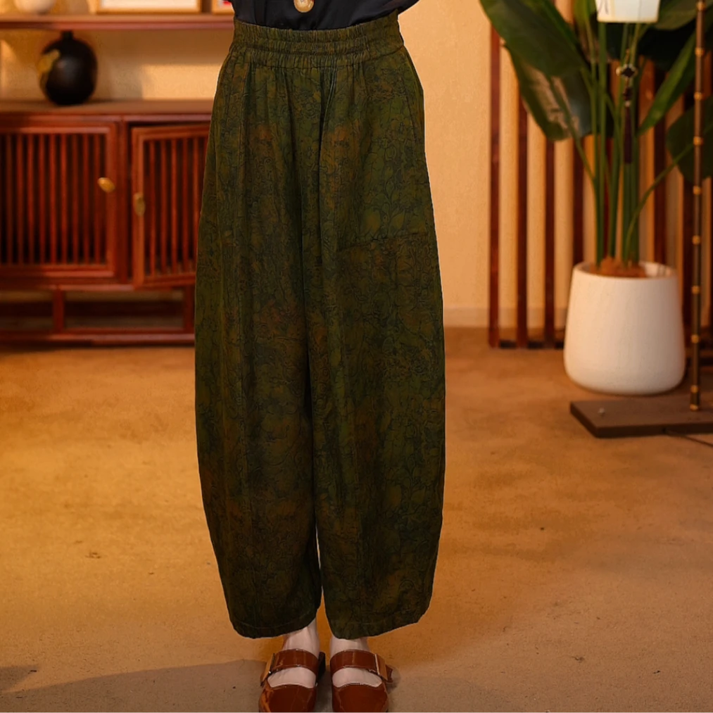 莹 新中式国风 87268重锻湖丝 莫奈花园 百搭双面双穿花苞裤L92